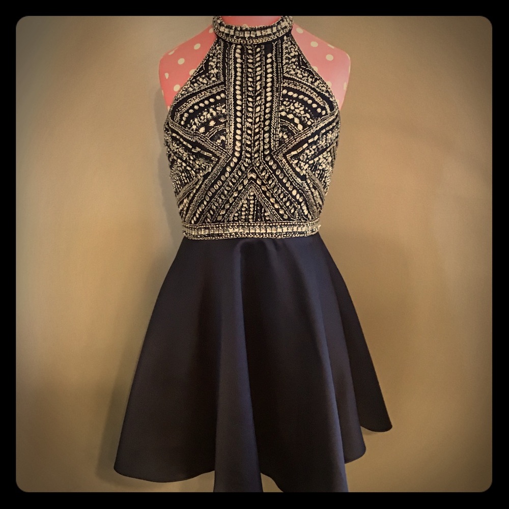 Navy Blue Dress with Beaded Detailing